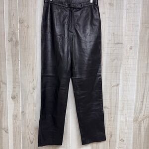 VTG High Waist Genuine Leather Pants Women's 90s Biker Mob Wife Black Sz 12